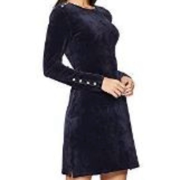 Juicy Couture Black Label ~ Navy Velvet & Gold Accent Holiday Dress Perfect NWOT - Picture 2 of 13